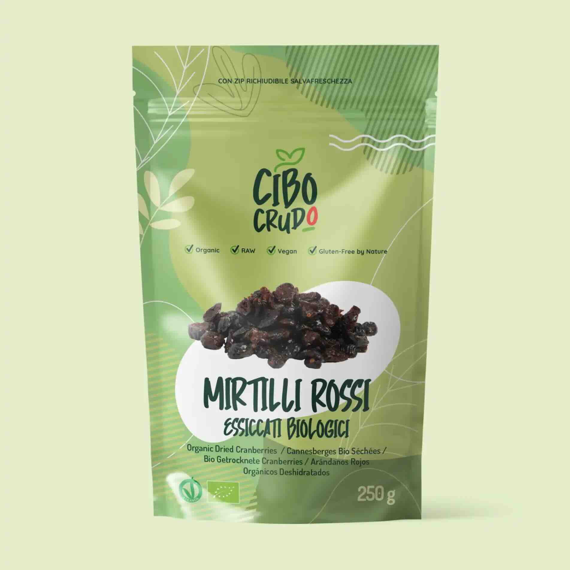 Mirtilli Rossi con succo di Mela, essiccati Bio - 250 gr